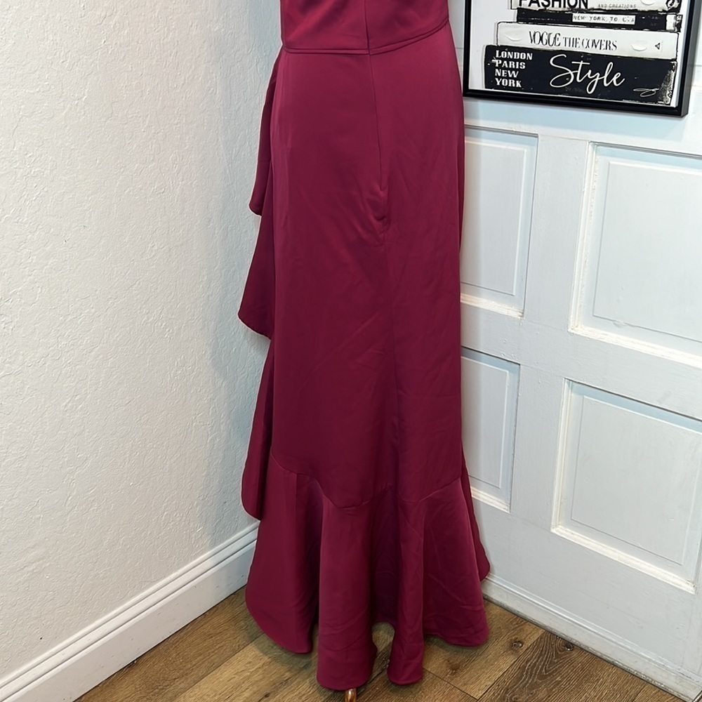 NWT Ieena for Mac Duggal One Shoulder High Slit Ruffle Gown Size 8 - Picture 7 of 10